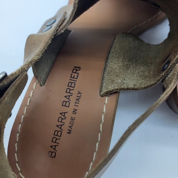 Barbara Barbieri tan leather block heel open toe sling back sandals Sz 37 - Picture 11 of 15